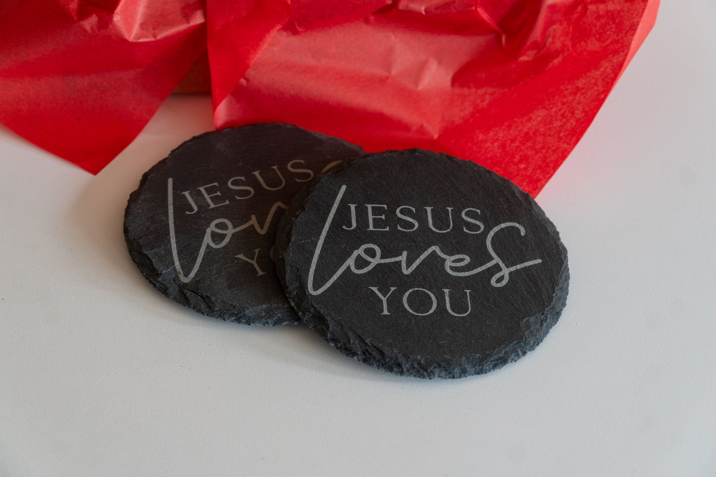 Jesus Loves You Slate Coaster 2-pack