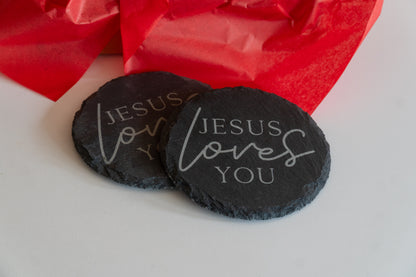 Jesus Loves You Slate Coaster 2-pack